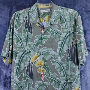 Tommy Bahama Silk Hawaiian Shirt Short Sleeve Mens Large Summer Floral Aloha